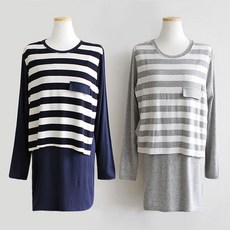 마더라이크 F 가라주머니수유티 덮개형 수유복 단가라 외출복 봄