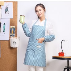 그림앤아이 줄무늬 생활방수 앞치마+팔토시 앞치마세트, 블루, 2개
