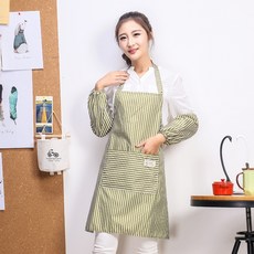 그림앤아이 줄무늬 생활방수 앞치마+팔토시 앞치마세트, 그린, 2개