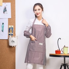 그림앤아이 줄무늬 생활방수 앞치마+팔토시 앞치마세트, 브라운, 2개