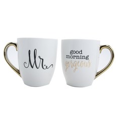 Design Imports 미스터 & 미세스 머그컵 2종 세트, White + Gold, 1개
