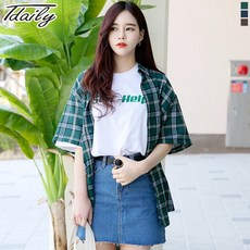 티데일리 남여공용 무쓰 반팔 오버핏 박시 체크 셔츠 남방 반소매