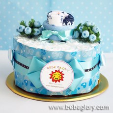 기저귀케익1단 베베블루-남아용_4단계_돌선물용(하기스기저귀20개+양말+무형광손수건)완제품, 1개