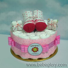 베베글로리 하트핑크 기저귀케익1단-여아용 3단계_백일이후용 (하기스 기저귀20개+캐릭터 양말+무형광 손수건)포함, 1개