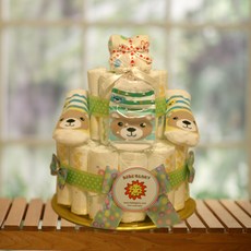 베베글로리 스윗베베 기저귀케익2단 - 하기스 기저귀28개+캐릭터 양말+무형광 손수건 포함 완성품, 남아용_1단계_신생아용, 1개