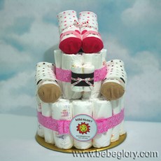 베베글로리 하트베베 기저귀케익2단 - 하기스 기저귀28개+애니멀 양말+무형광 손수건 포함, 여아용_2단계_백일이전, 1개