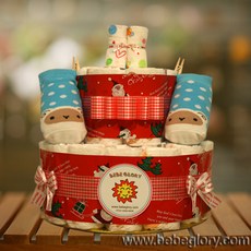 베베글로리 산타베베 기저귀케익2단 - 하기스 기저귀28개+양말+무형광 손수건 포함 완성품, 남아용_1단계_신생아용, 1개