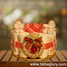 베베글로리 베글 크리스마스 기저귀케익1단 - 하기스 기저귀20개+양말+무형광 손수건 포함, 여아용_1단계_신생아용, 1개