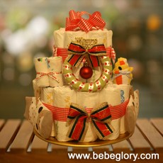 베베글로리 베글 크리스마스 기저귀케익2단 - 하기스 기저귀28개+양말+무형광 손수건 포함, 여아용_1단계_신생아용, 1개