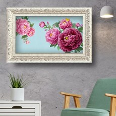 모란 목단그림 감동갤러리 자주목단 하늘바탕 와이드 엔틱화이트