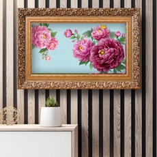 모란 목단그림 감동갤러리 자주목단 하늘바탕 와이드 주석골드