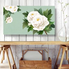 모란 목단그림 감동갤러리 흰목단 옥색바탕 와이드 캔버스