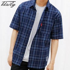 티데일리 남여공용 카프리 반팔 오버핏 박시 체크 셔츠 남방 반소매