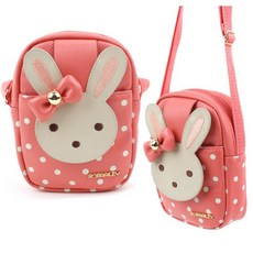 女童款兔子斜背包手機包外出時攜帶品包 珊瑚色斜背包