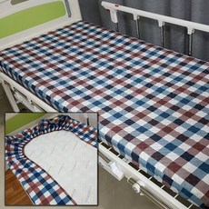 입원실용 병원침대커버 매트리스커버 - 베이직체크 블루 폴리100% (싸개형) / 맞춤제작 에어 욕창매트 사용 가능