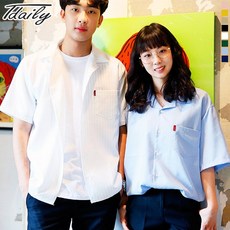 티데일리 남여공용 베스라벨 스트라이프 반팔 남방 셔츠 반소매