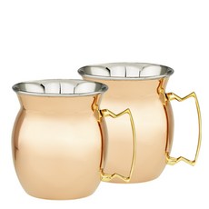 올드더치인터내셔널 H 투-플라이 솔리드 모스코우 뮬 머그컵 473.2ml, Copper+Stainless Steel, 2개