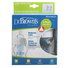 닥터브라운 내추럴 플로우 와이드-넥 젖병 120ml 2개입, 0m+, White