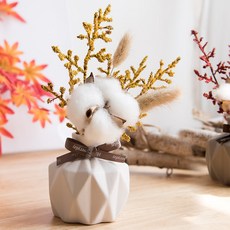 안개꽃 목화 조화 화병 짚소 set 20cm (DIY) 인테리어 꽃 테이블 장식 소품 꾸미기, 버간디, 색상:버간디