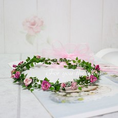 포유더샵 미니장미화관 화관 셀프웨딩 조화, 미니장미화관-핑크2