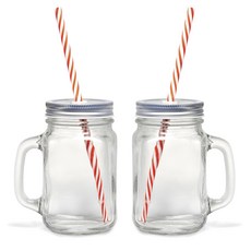 스타프릿 고메 메이슨 머그 드링크자 스트로우 포함, 2개, 454ml