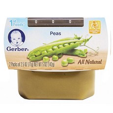 Gerber 어린이 과일퓨레 1st 푸드 56g 2개입, 완두콩(Peas), 1개, 142g