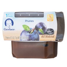 Gerber 1단계 어린이 식품 142g 2개입, 프룬(Prunes), 1개