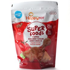 해피토트 슈퍼 푸드 퍼프드 앤션트 그레인 다이노 스낵, 토마토 + 바질 + 체다(Tomato + Basil + Cheddar), 1개