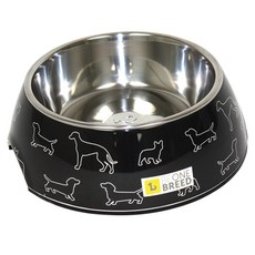 비원브리드 디자인 볼 도기 애견 스테인리스 식기 22.1 x 7.6cm, Black, 1개