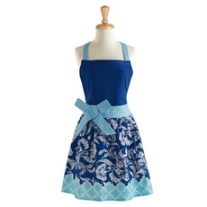 Design Imports 블루 디스트레스 리비에라 플로럴 에이프런 앞치마, Blue+White, 1개