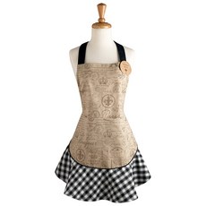 Design Imports 플뢰르 드 리스 러플 앞치마, Brown+Black+White, 1개