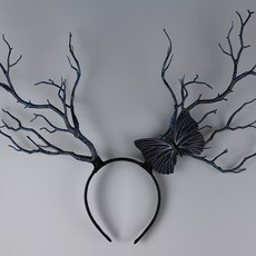 가발위드 크리스마스 머리띠 사슴뿔 헤어밴드 촬영 소품 헤어 악세사리, 나비블루, 1개