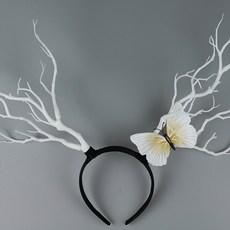 가발위드 크리스마스 머리띠 사슴뿔 헤어밴드 촬영 소품 헤어 악세사리, 나비화이트, 1개