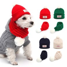 펫데일리 강아지 방울 털모자 목도리 세트, 그린, 1개