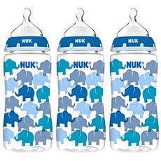 Nuk 퍼펙트 핏 니플 메드-다크 플로우 실리콘 패션 보틀 젖병 300ml 3개입, 0m+, Clear + Blue, 1개