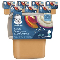 거버 어린이 과일퓨레 113g 2개입, 사과 + 망고 + 쌀 시리얼(Apple + Mango + Rice Cereal), 226g, 8개