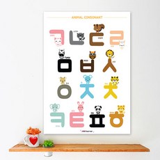 방수 아기포스터 아기벽보 유아포스터 학습 벽그림 병풍 동물 한글 자음, 애니멀 자음 학습 방수포스터 A3 size- 소형
