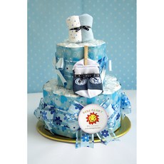 기저귀케이크2단 글로리핑크 하기스기저귀28개+양말+무형광손수건 포함 완성품, 남아용_1단계_신생아용, 1개