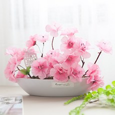 진달래 조화 센터피스 스킨 수반 set 25cm 인테리어 봄 꽃 테이블 장식 소품 행사 꾸미기, 단품, 1개