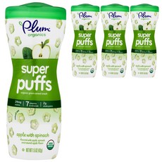 플럼오가닉스 슈퍼 퍼프 그레인 시리얼 스낵, 4개입, 사과 + 시금치(Apple + Spinach)