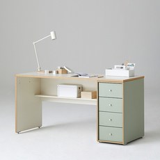 한샘 샘 책상 150cm 하부서랍형 시공, 색상:좌형/메이플/그린(F)