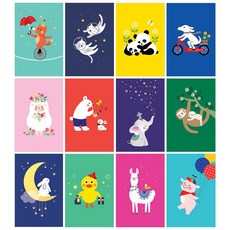 마음담아 60장세트 감성 인테리어 꽃 귀여운 엽서 세트 모음, 20. 비비드동물(봉투포함)