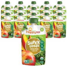 해피토트 슈퍼푸드 어린이 스무디 120g, 사과 + 망고 + 케일 + 슈퍼 치아(Apples + Mangos + Kale + Super Chia), 16개