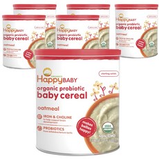 Happy Baby 프로바이오틱 시리얼 분말 어린이 미음 198g, 오트밀(Oatmeal), 6개