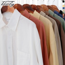 티데일리 남여공용 파스텔 베이직 린넨 셔츠 오버핏 무지 남방 캐주얼