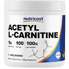 nutricost 乙醯 L-肉鹼 無味 無麩質, 1個, 100g