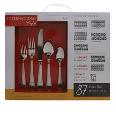 International 스타일 슈페리어 스테인리스 스틸 양식커트러리 8종 세트, Pearl, Salad Forks + Dinner Forks + Dinner Knives + Dinner Spoons + Teaspoons + Serving Set, 1개