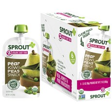 스프라우트 어린이 스무디, 6개입, 배 + 키위 + 완두콩 + 시금치(Pear + Kiwi + Peas + Spinach)