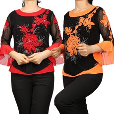 노브패리스 MIS772왕꽃라운드빅티 66~100 국산 밸리 라틴 라인 차밍 다이어트 스윙 연습복 여자 여성 빅사이즈댄스복, 레드