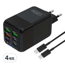 6in1 c타입 고속 충전기 150W 4USB+2PD3.0 + C TO C 1M 100w 케이블 세트, 4세트, 블랙